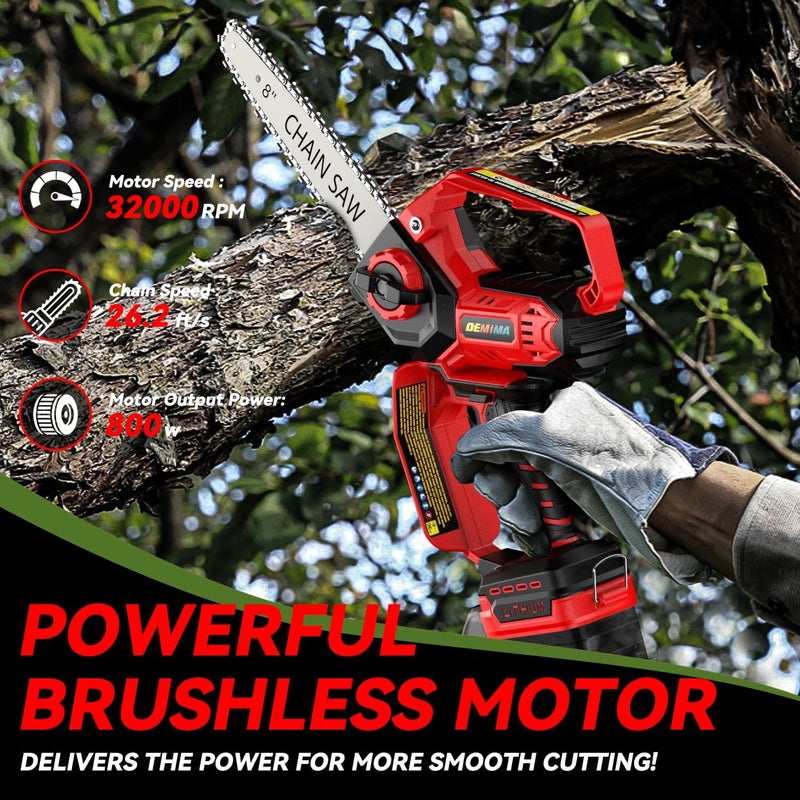 DEMIMA Mini Chainsaw for Miwaukee M18 Battery, 8-Inch and 6-Inch 2-IN-1 Cordless Electric Chain saw with Brushless Motor and Auto-Oiler, 800W Hand Mini Chainsaw for Tree Pruning Wood Cutting(No Battery) - Image 2